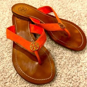 Tory Burch suede and leather flip flop sandals